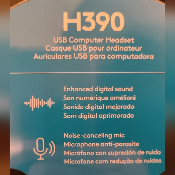 LOGITECH H390 Black Over the Ear Noise Canceling Headset USB Computer NEW - Picture 2 of 4
